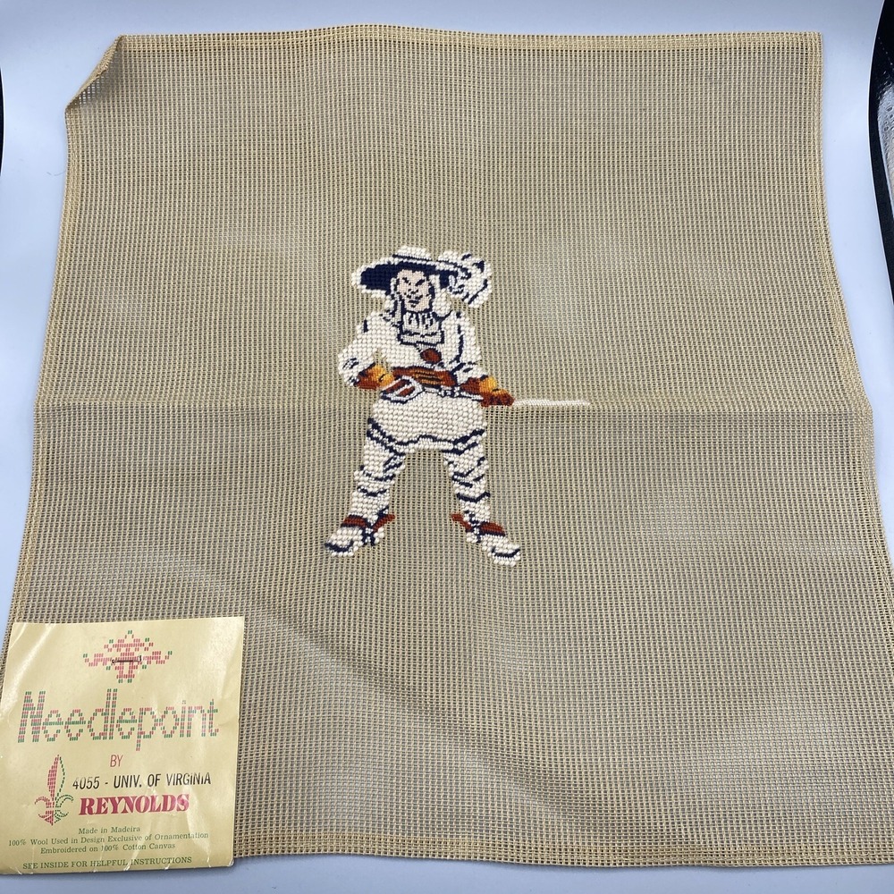 Vintage Reynolds Needlepoint UVA Cavaliers Unisex 16x16 Beige Sports Craft